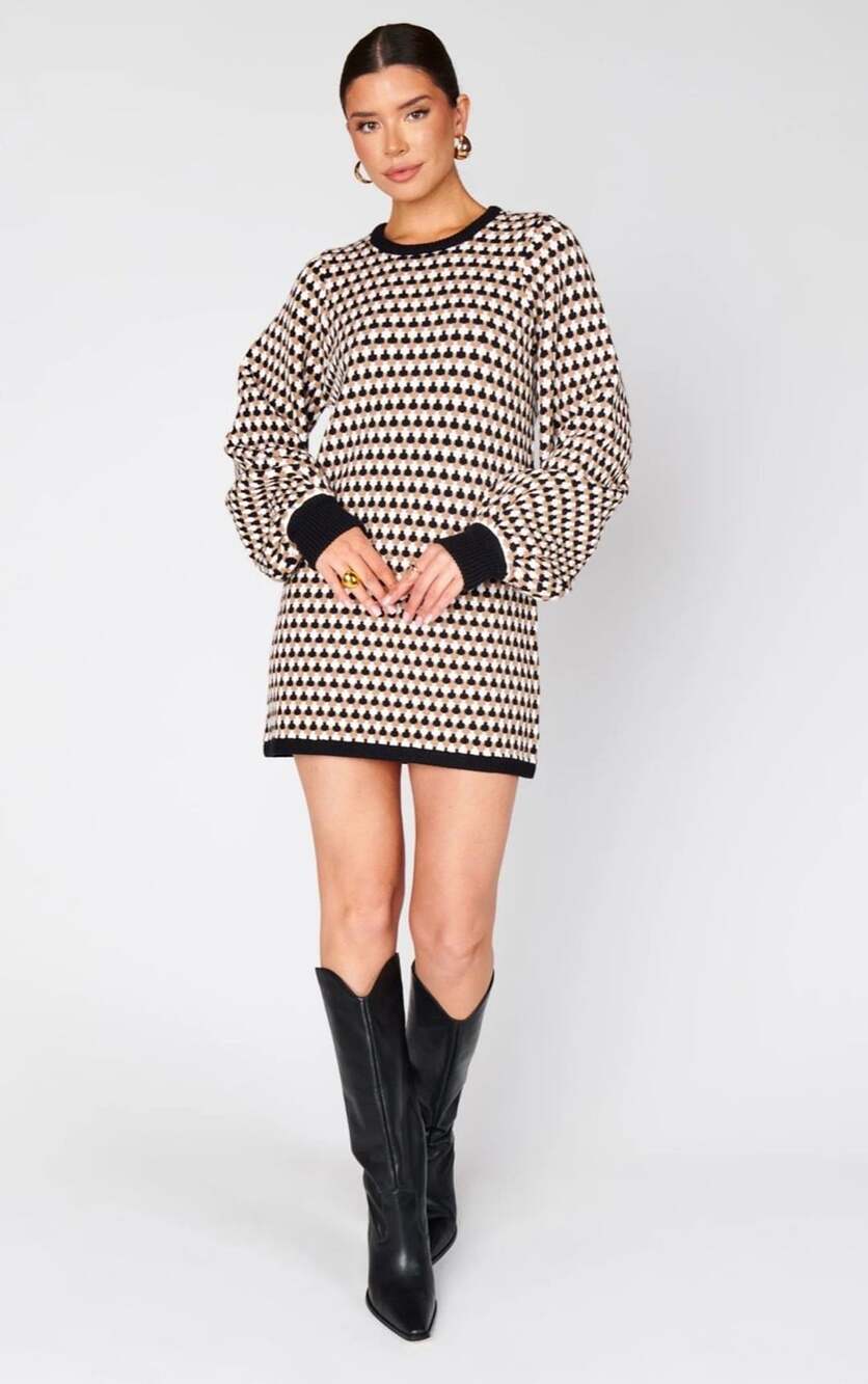 Show Me Your Mumu Marion Sweater Dress Size S Black Geo Knit